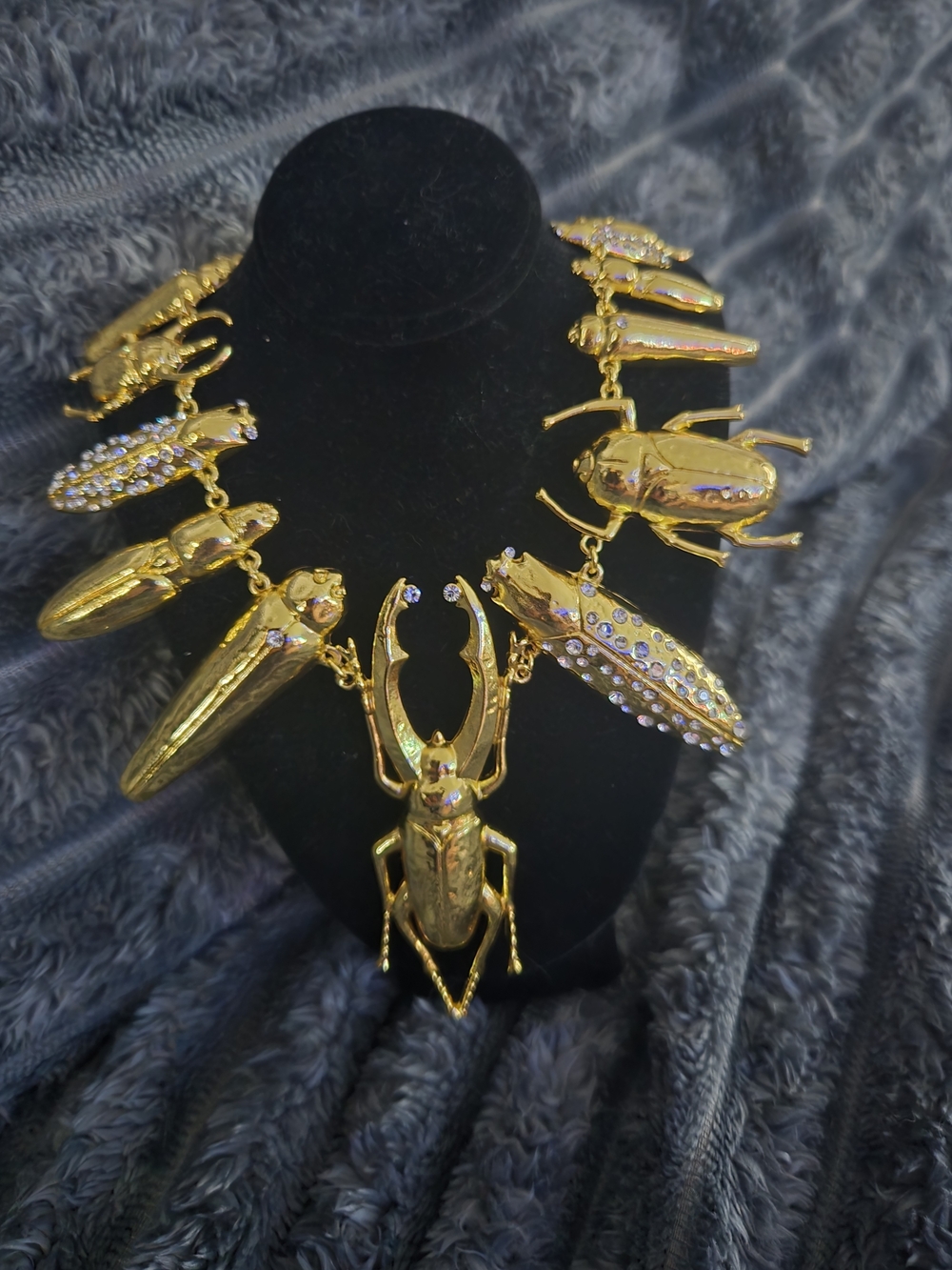 Schiaparelli Inspired Gold-Tone Crystal Beetle Collar Necklace - Women Jewelry